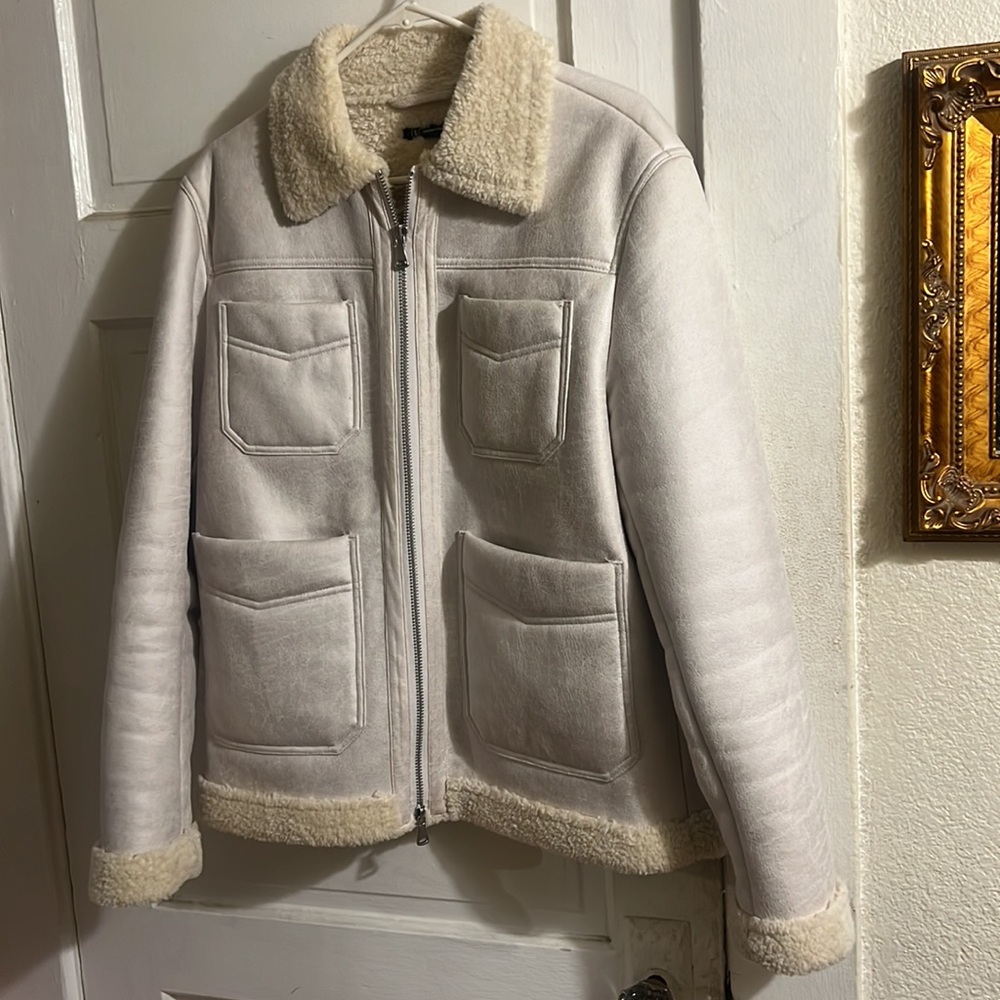 White Cream Faux Shearling Jacket M